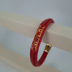 دستبند طلای چرمی زنجیر قلب