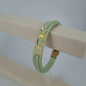 دستبند طلای چرمی سه قلب