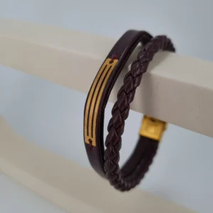 دستبند طلای دو بافت با پلاک خطی