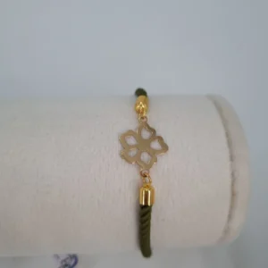 دستبند طلای گل با بند چرمی