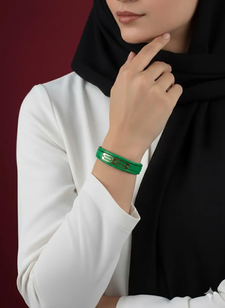 دستبند طلای چرمی نوارقلب - Image 2